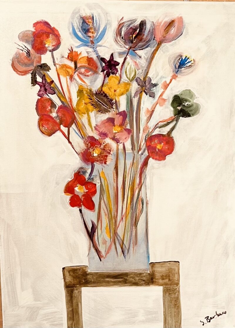 Painting of nasturtium flowers in a vase