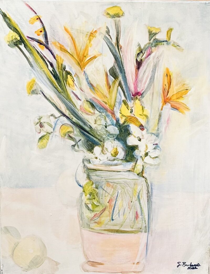 Painting of a vase with flowers in it
