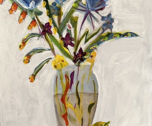 Painting of a vase with flowers in it