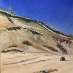 Painting of a dune with blue sky