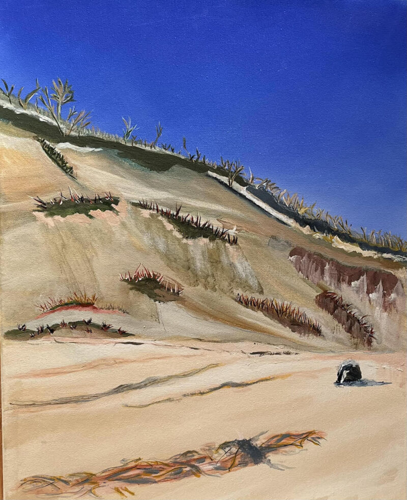 Painting of a dune with blue sky