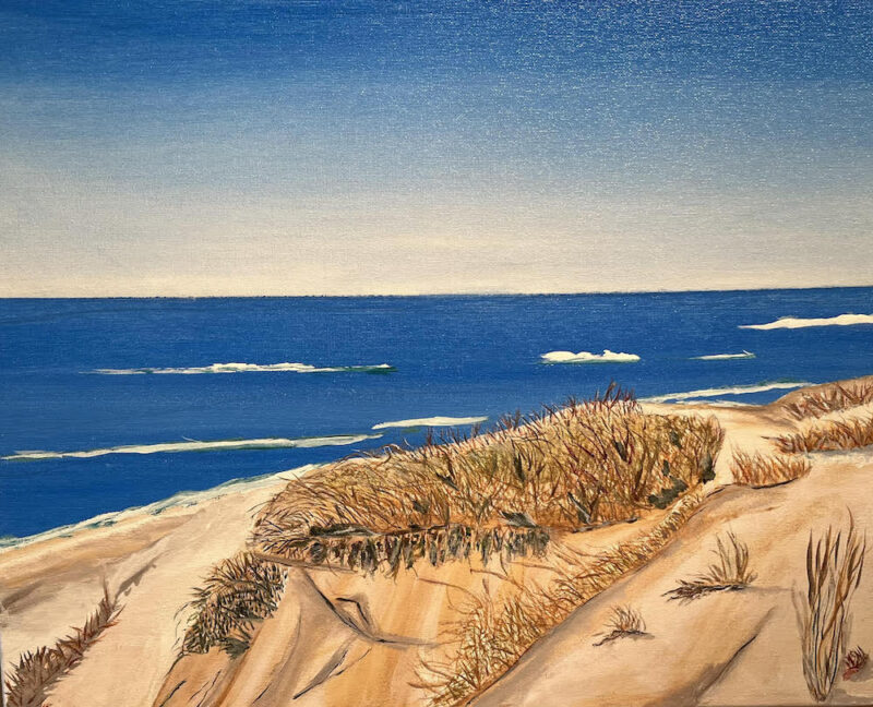 Painting of a dune near the ocean