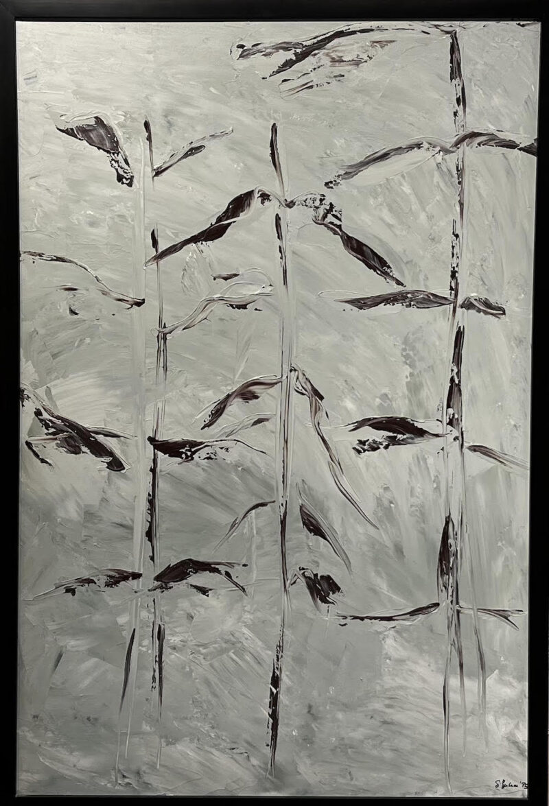 Black and white painting of reeds