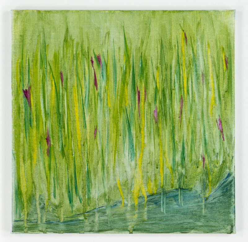 Painting of reeds in a pont.