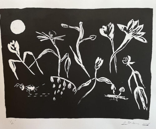 Black and white lithograph of a garden.