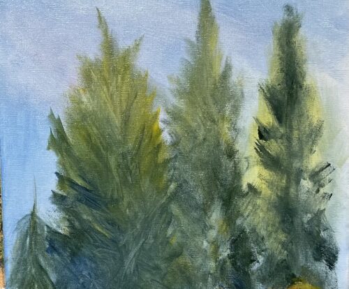 Painting of evergreen trees