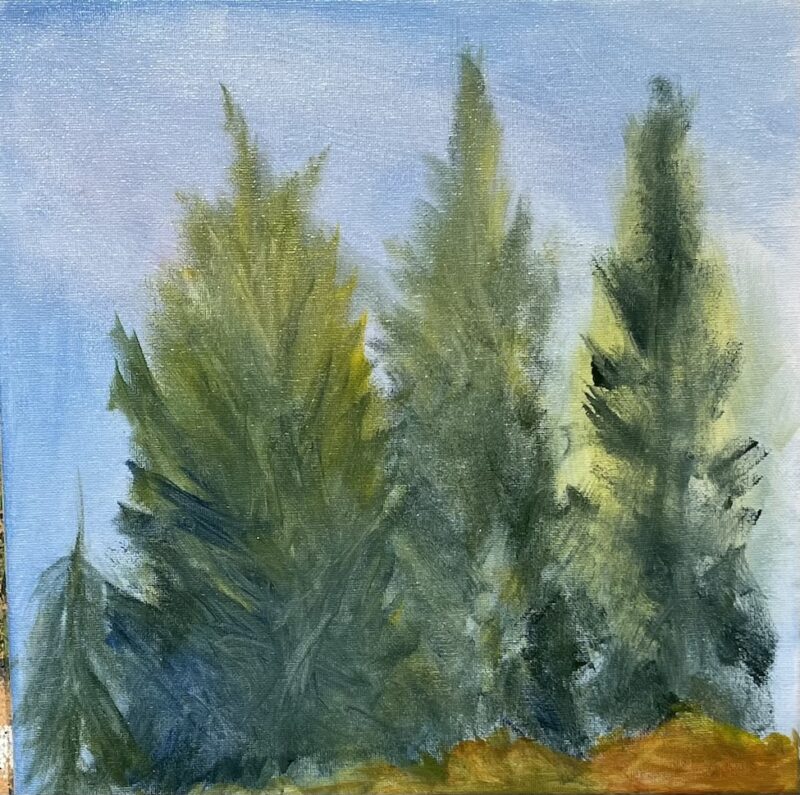 Painting of evergreen trees