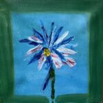 Painting of a Dalia on a blue background