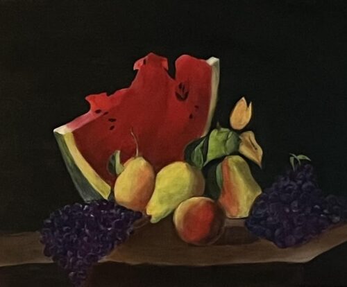 Painting of fruit on a table